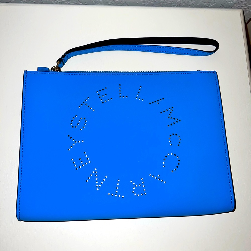 NWT Stella McCartney Blue Perforated Top Zip Wristlet